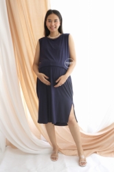 Basic Eugene Dress Baju Ibu Hamil Menyusui Modis Loose Polos Simple 2 in 1 Sleveles   DRO 1023 15  large